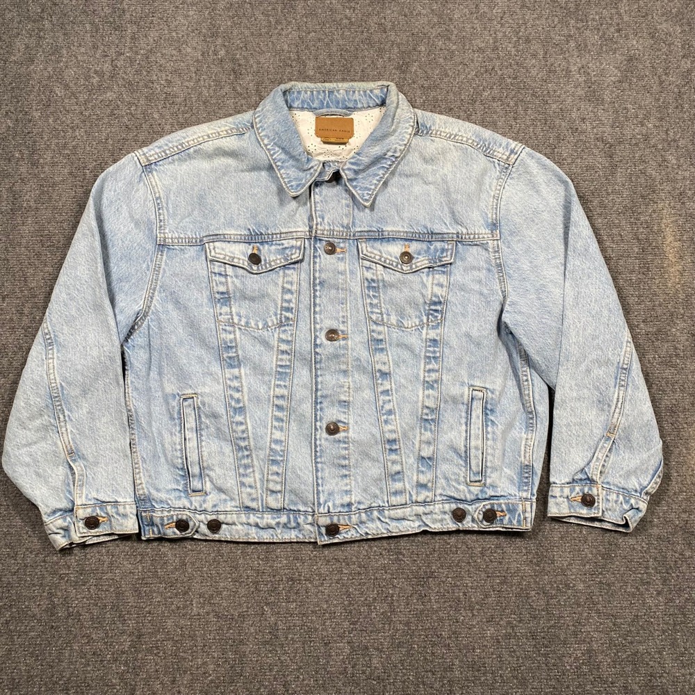 American Eagle Light Wash Denim Jacket Women M Medium Blue Jean Trucker